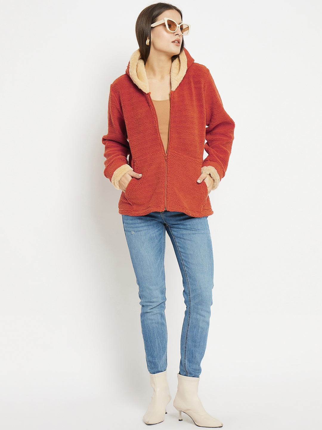 Womens's Orange Faux Fur Jacket