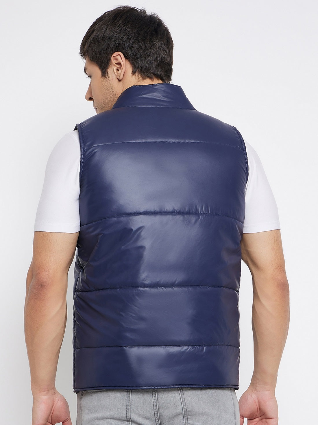 Men's Puffer Jacket Cut Sleeve Blue