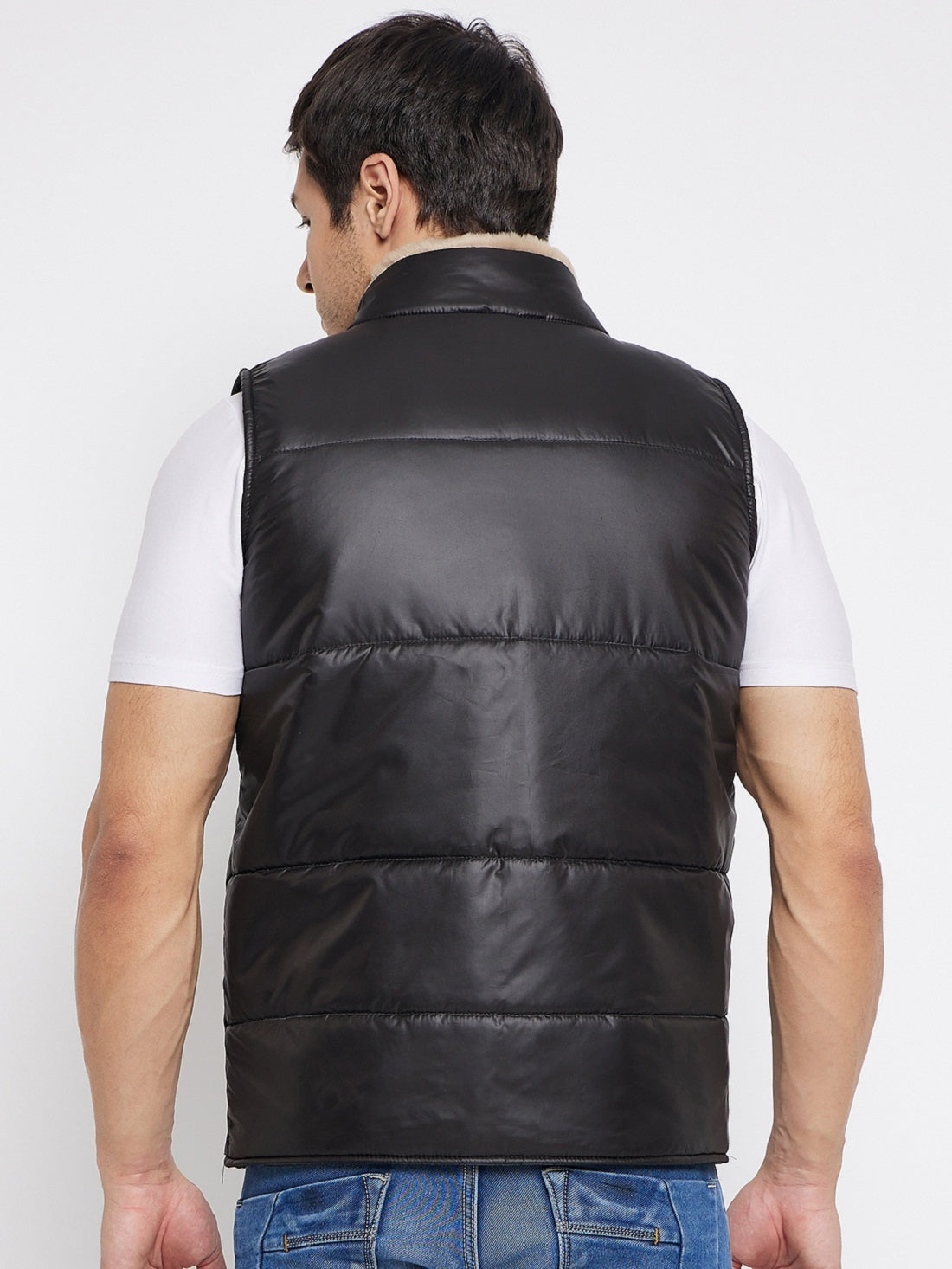 Men's Puffer Jacket Cut Sleeve Black