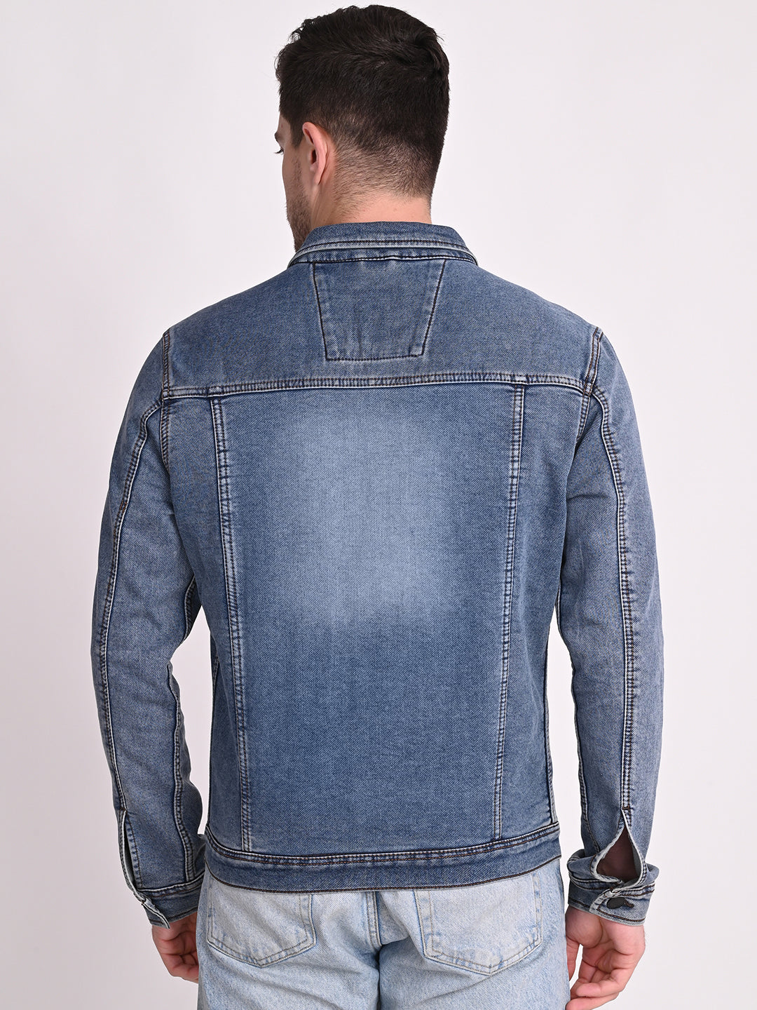 Men Blue Washed Lightweight Cotton Denim Jacket