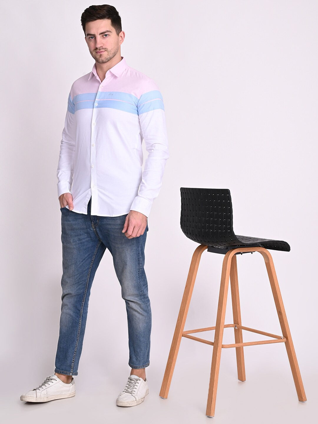 Multicoloured Relaxed Horizontal Stripes Striped Casual Shirt